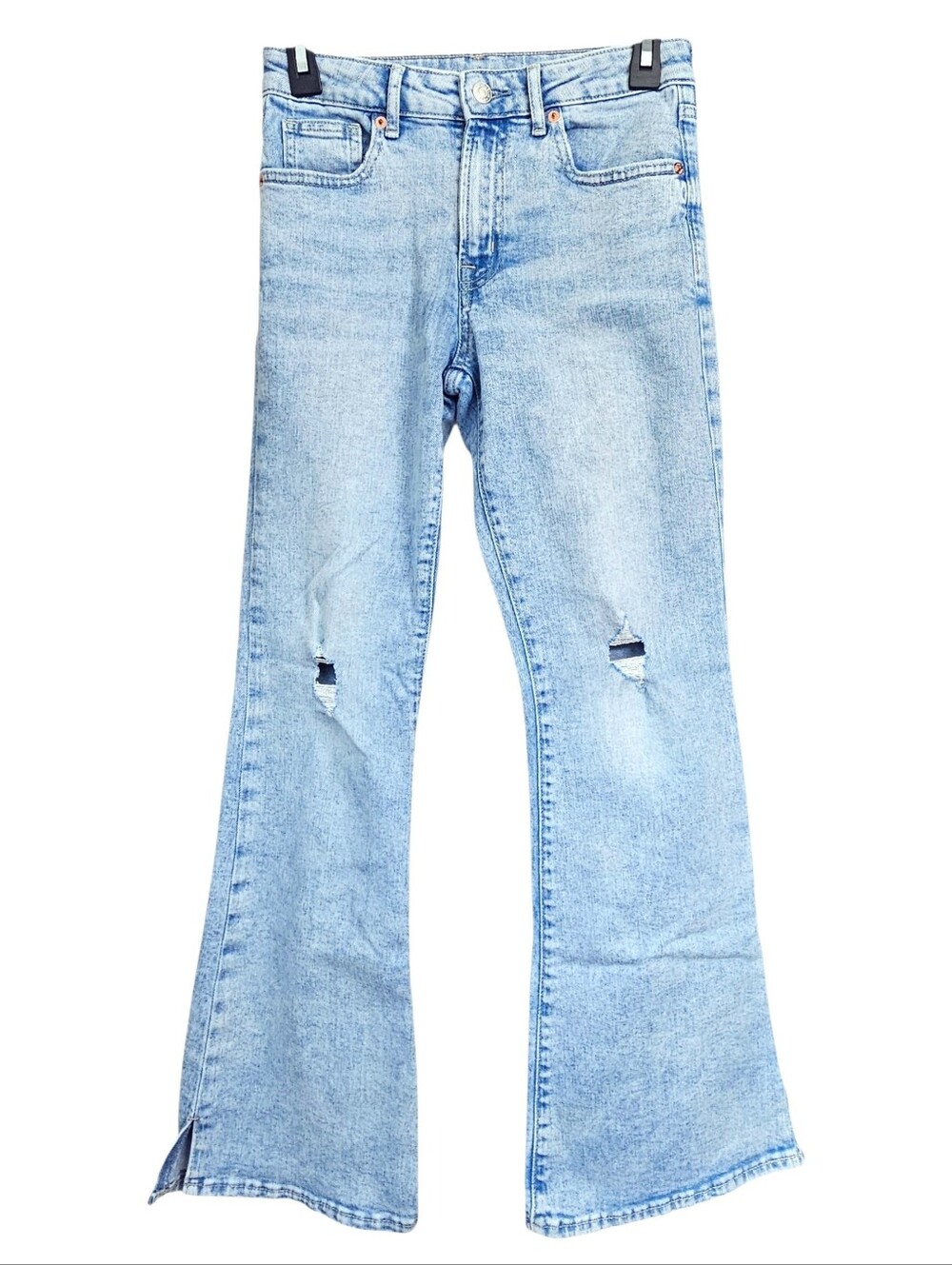Gap Girls High Rise Distressed Flare Denim Jeans Light Wash Side Slit Size 14